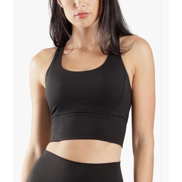 90 Degree By Reflex Black Long Line Sports Bra Racerback Workout Top Medium - Picture 1 of 5